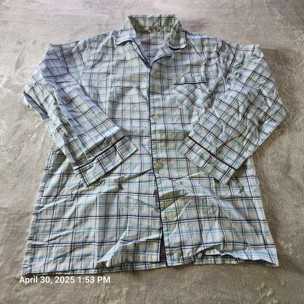 Vintage Sears Roebuck Co Men's Medium Cotton/Poly Long Sleeve Pajama Top Blue